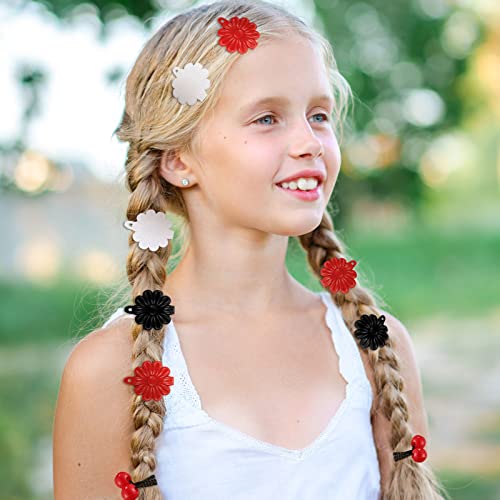 72 Pcs Hair Barrettes For Girls Hair Balls Self Hinge Hair Barrettes Ties Bubble Hair Accessories Set 80S 90S Bow Flower Hair Tie Plastic Hair Clips For Baby Toddler (Black, White, Clear, Red) #TOP5