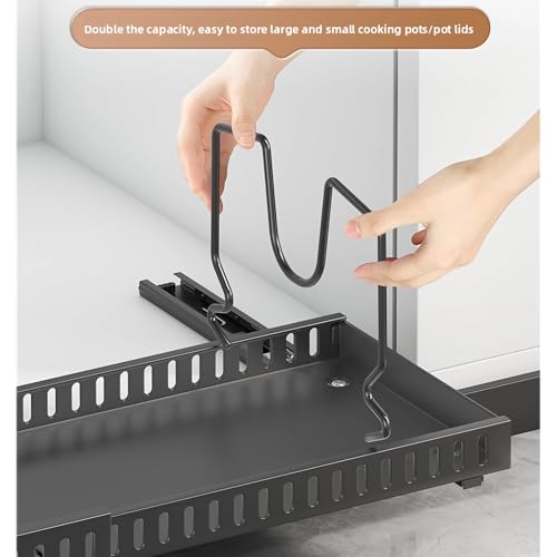Mnftive pots and pans organizer under cabinet,pot lid organizers inside cabinet holders for kitchen,Horizontal and vertical pulling modes,Can be extended and adjusted (Black horizontal pull-out) by Mnftive - Used condition - Image 7