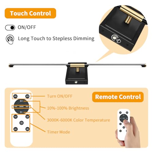 Image of Wall Sconces Set of 2 Battery Operated, 8000mAh USB Rechargeable Wall Sconce with Remote Control, 360Rotate Dimmable 3000K-6000K LED Dimmable Picture Lamp for Living Room, Bedroom, Hallway (28inch)