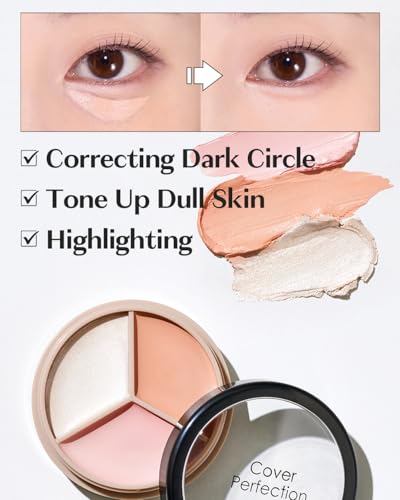Image of THESAEM Cover Perfection Triple Pot Concealer - 05 Dark Up Beige for Dark Circles & Under-Eye - 3-Color Multi Concealer Palette with Volume & Brightening - Korean Makeup with Sweet Almond Oil