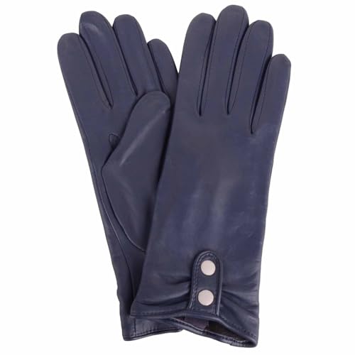 Gants en cuir souple pour femme SNUGRUGS bleu marine taille S avec boutons