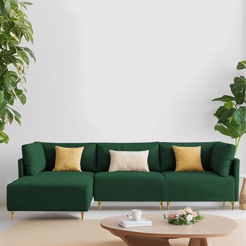 Image of Carina LHS 4 Seater L Shape Sofa Set for Living Room (Green Fabric) Premium Fabric Sofa