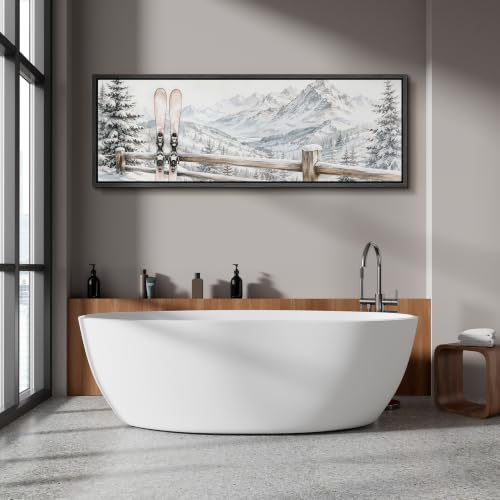 Image of MUDECOR Large Framed Canvas Print Wall Art Ski Mountain for Living Room