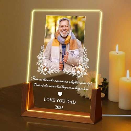 Customized Sympathy Gift for Loss of Loved One Custom Memorial Plaque Picture Frame Personalized Bereavement Remembrance Gifts LED Night Light In Memory of Dad Mom Husband Wife Sister Friend