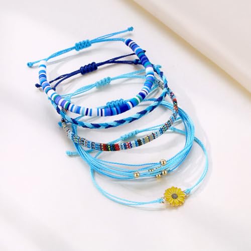 Image of Beach Summer Ankle Bracelet for Women Handmade Braided Adjustable String Anklets Waterproof Surfer Bracelet