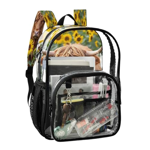 Clear Backpack for School Highland Cattle Sunflower Transparent Bookbag for Girls See Through PVC Boy Backpacks2