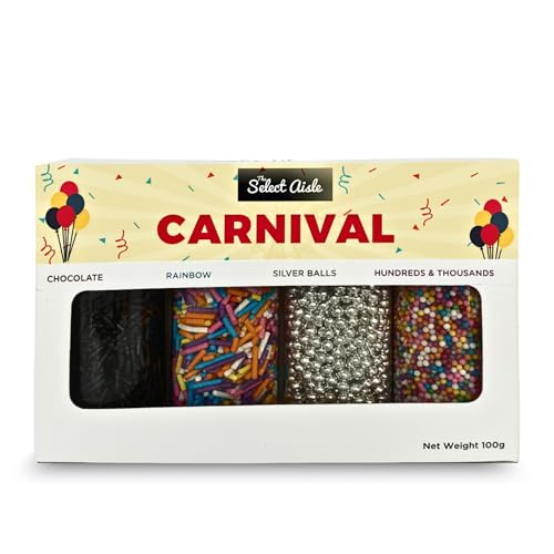 Image of The Select Aisle Carnival Sprinkles 100g | Themed Cake Sprinkles Combo Pack with Sugar Balls, Rainbow Confetti, Chips & Edible Cake Decoration Toppings