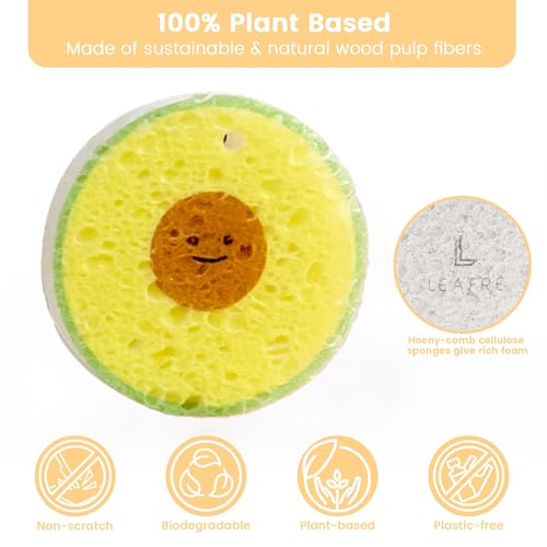 Image of Cellulose Compressed Eco-Sponge 10 Pack- Avocado Sandwich Set | Standard Size| Plastic-Free & Made of All-Natural Wood Pulp | Showering, Dishwashing & Cleaning for Household, Kitchen & Bathroom