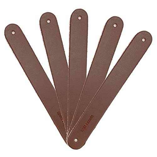 Hides & Knives Leather Drawer Pulls in Plain Brown - Handmade Child Safe Chic Look Flexible Length with pre-Made Holes Sealed Pores Top Grain (5-Pack)