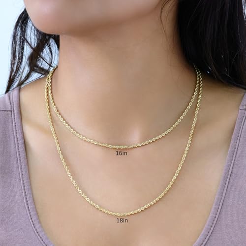 Nuragold 14K Real Yellow Gold Rope Diamond Cut Chain Lightweight Necklace 16"-30" (1.5mm-4mm) Italian Jewelry for Men & Women3