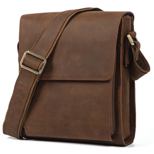 Image of Augus Mens Leather Crossbody Messenger Bag for Work Travel Daily Casual