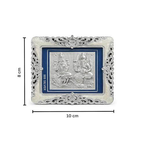 Image of KYAT Pure 999 Fine Silver Kamdhenu Cow with Calf Idol Elephant Pair (Lakshmi Ganesh - 8 x 10'')
