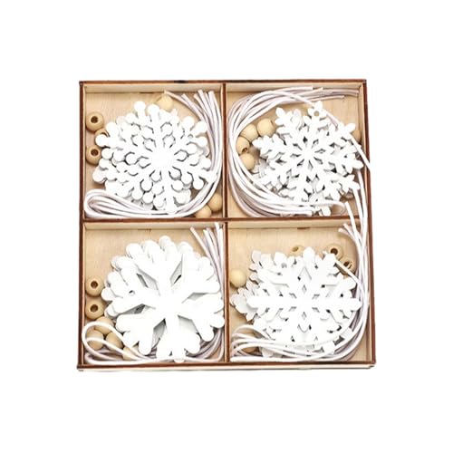 Typutomi 24PCS Wooden Snowflake Ornaments, White Hollowed Snowflake Christmas Tree Hanging Ornaments Rustic Crafts with Rope for Xmas Tree Decor