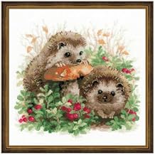 RIOLIS - Hedgehogs in Lingonberries 1469, Animals Cross Stitch Kit 9,84" x9,84, Cross Stitch for Beginners & Advanced, Crossstitching Kits Adult, Counted Stitching Kits, Embroidery Kit