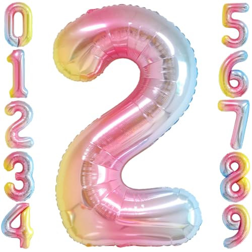 Image of Rainbow Gradient Number 2 Balloon 40 Inch Big Large Balloons 0-9 | 2nd Helium Foil Mylar Number Balloons for Birthday Anniversary Party Decorations