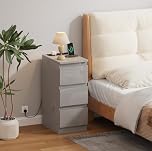 Menaka 25CM Narrow Bedside Table Cabinet with Charging Station, Slim 3 Drawers Sofa Side Table Bed Nightstand with 2 USB Ports & Power Sockets for Bedroom Living Room