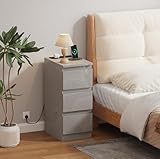 Menaka 25CM Narrow Bedside Table Cabinet with Charging Station, Slim 3 Drawers Sofa Side Table Bed Nightstand with 2 USB Ports & Power Sockets for Bedroom Living Room