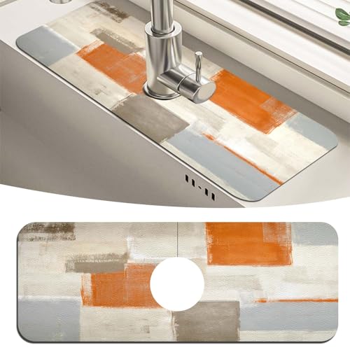 MCALK Orange Kitchen Sink Faucet Mat Splash Guard, Absorbent Quick-Dry Kitchen Sink Mat - Ideal for Splash Guard & Drip Catching with Abstract Art Decor( 1pc 15"x5.5")