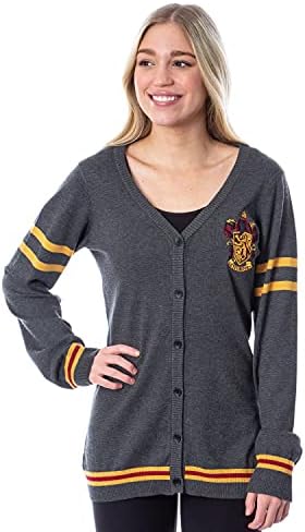 Harry Potter Womens Gryffindor House Open Front Cardigan Juniors Knit Sweater (Medium)