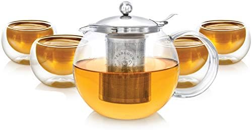 Teabloom Stovetop Safe Glass Teapot with Removable Infuser (40oz/...
