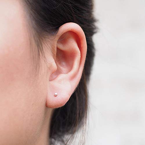 Sterling Silver Stud Earrings For Women Girls Men- 3 Pairs Of 2Mm Tiny Round Ball Stud Earrings Set Cartilage Small Tragus Earrings Nose Lip Rings, Silver #TOP3