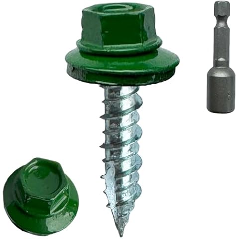 (250) BRAUNY BOY Forest Green - Metal Roofing Screws #10 × 1 Inch, Rubber Washer, Sharp Point, Metal to Wood Siding Screws - Green Qty (250) Screws Cover