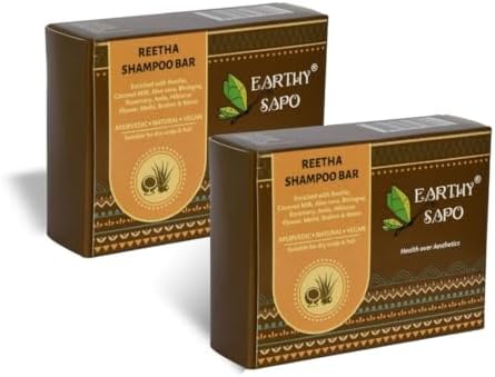 Earthy Sapo Reetha Shampoo Bar for Dry Hair (100g, Pack of 2) | Ayurvedic Soap with Reetha & Coconut Milk | Gentle, Nourishing & Moisturising | Vegan, Paraben-Free & SLS/SLES-Free
