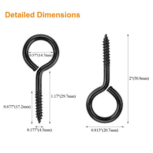 Powlankou 40 Pieces 2 inch Screw Eyes, Black Zinc Plated Steel Screw Eyes, Self Tapping Screw Hooks, Metal Eye Hooks, Eyelet Screws