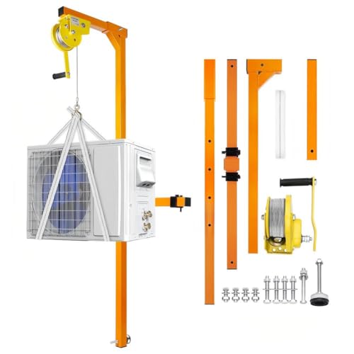 Herramienta de grúa de elevación de aire acondicionado resistente, capacidad de 400 libras, soporte ajustable para instalación de aire acondicionado al aire libre, cabrestantes manuales para un fácil