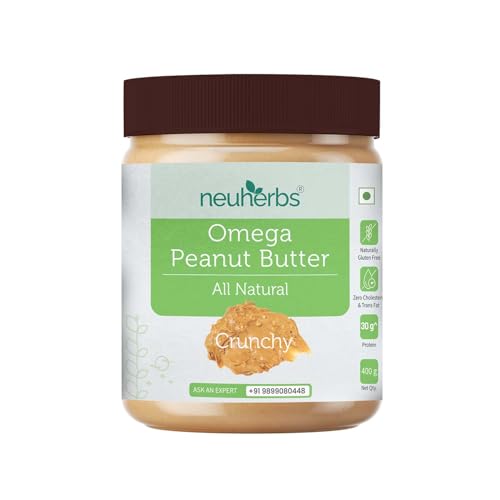 Neuherbs All Natural Peanut Butter With The Power Of Omega-3, Gluten Free, Non-Gmo | 30G Protein – 400 G (Unsweetened)