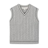 Hope & Henry Boys’ Organic Cotton V-Neck Cable Sweater Vest – Soft GOTS-Certified Knit Layer for Dressy or Casual Outfits Gray Large