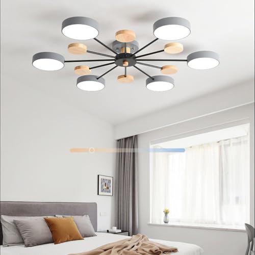 Plafon LED Techo 3 Temperatura de Color Regulable 2700K-6500K Lámpara Techo Moderno Interior 3/6/8 Luces Lámpara de Techo Semi Flushmount para Sala de Estar Dormitorio Pasillo (Gris,6 Luces)
