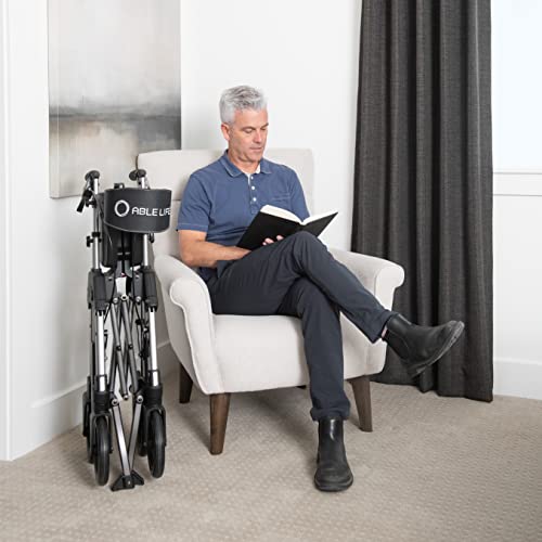 Able Life Heavy Duty Space Saver Rollator, Folding 4-Wheel Rolling Walker with Extra Wide Seat and Large 8-inch Wheels for Seniors and Elderly, 500-pound Weight Capacity, Black Walnut by Able Life Comfortably Independent - Image 8