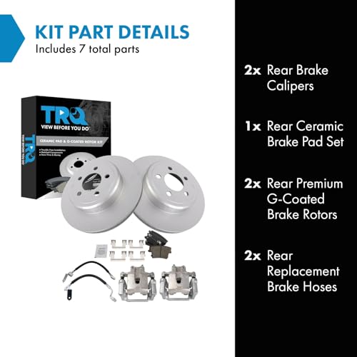 Image of TRQ Rear Brake Pad and Rotor Set Ceramic Coated Rotors Calipers Compatible with 2014 Chrysler 300 2013-2014 Challenger 2006 Charger
