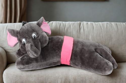 Image of Tickles Elephant Soft Stuffed Plush Animal Bolster Pillow Cushion for Kids Boys & Girls Birthday Gift (Size: 40 cm Color: Grey)