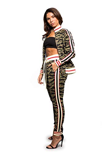 Victorious Women's Tiger Print 2 Piece Tracksuit Set - Long Sleeve Sweatshirts And Sweat Pants Vl211 - Tiger Camo - 2X-Large - D2A #TOP1