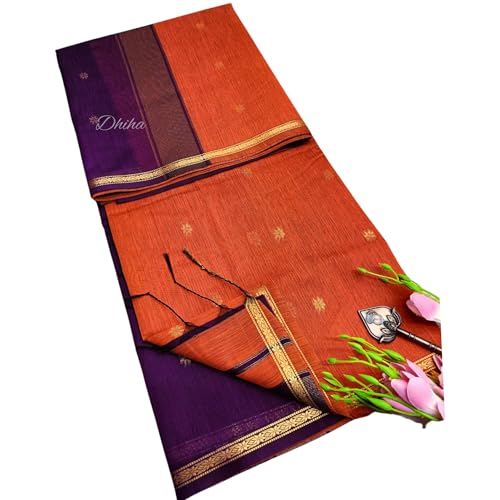 Image of Original Maheswari Cotton Silk Saree for Women | Kanjivaram Pure Silk Cotton Sari with Blouse | Zari Work | Tassels | Handloom Weave