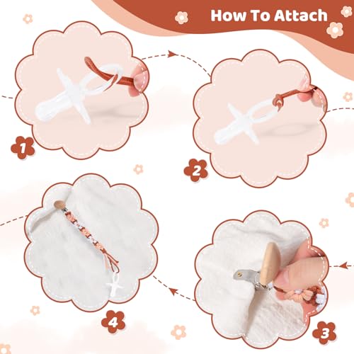 Image of Pacifier Clip for Boys Girls Floral Daisy Macrame Baby Paci Clip Pacifier Holder Leash Boho Wooden Clips Handmade Braided Cotton Binky Clips (1pack:Caramel Style A)