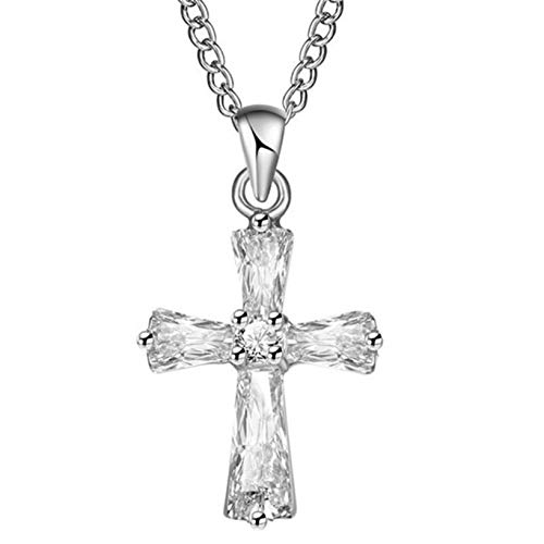 JKLBNM Géométrique Collier Pendentif Strass Brillant Cristal Croix Collier en Métal Réglable Clavicule Chaîne Femmes Filles Bijoux Cadeau,Argent Cover