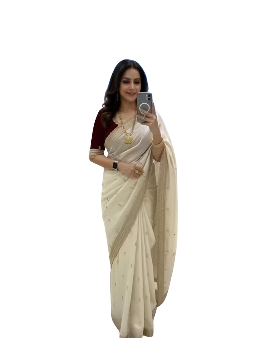 vragi Women's Soft Silk Dual Shade Saree with Embroidery Work & Lace Border With Contrast Embroidery Unstitched Blouse_(FSATTIN CREAM_K_#HC)-picture-17