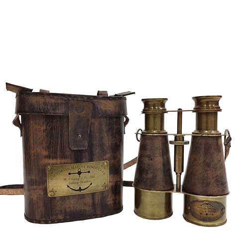 Binoculares Antiguos de Latón 15x con Correa de Cuero Marrón miniatura 2
