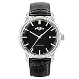 Rotary Heritage Herren-Armbanduhr, automatisch, Edelstahl, schwarzes Lederband