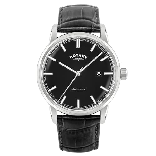 Rotary Men's Heritage Automatic Stainless Steel Black Leather Strap Watch