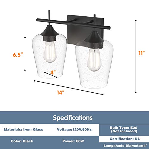 Image of Tangkula 2-Light Wall Sconce, Industrial Vanity Light Fixture with Clear Seeded Glass Lampshade, Bathroom Vanity Light Wall Mounted Sconces Over Mirror for Bathroom Makeup Dressing Table