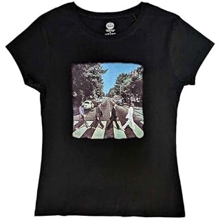 The Beatles T Shirt Abbey Road Official Womens Black Junior Fit Size M - Les Beatles, Paul McCartney, John Lennon, RIngo Starr, George Harrison