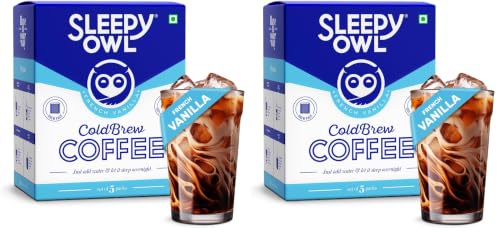 Image of Sleepy Owl French Vanilla Cold Brew Coffee Bags | Set of 10 Packs - Makes 15 Cups | Easy 3 Step Overnight Brew - No Equipment Needed | Medium Roast | 100% Arabica | Directly Sourced From Chikmagalur