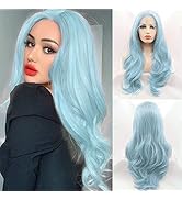 Blue Wig for Women Light Blue Lace Front Wig Long Wavy Soft Natural Hairline Free Part Neon Blue ...