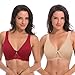 Curve Muse aux Femmes Non doublé Armature Dentelle Soutien-Gorge avec Rembourré Épaule Les Bretelles - Paquet de 2-Rouge Foncé,Chair-110E