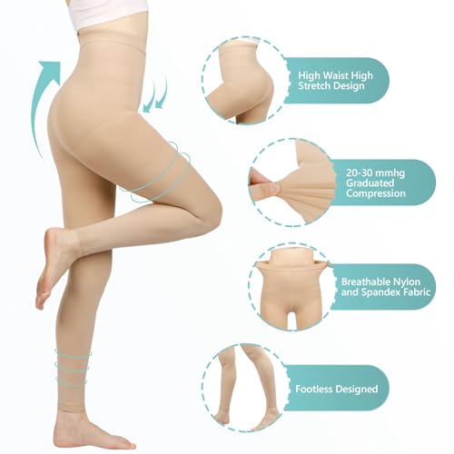 compression pantyhose for women 20-30 mmhg footless medical compression stockings waist high opaque graduated support compression hose tights for edema varicose veins swelling