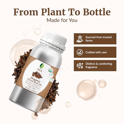 Image of SVA Clove Essential Oil Organic- 16 Fl Oz - 100% Natural Clove Oil - for Diffuser, Hair Care, Face, Skin Care, Aromatherapy, Scalp and Body Massage, Soap and Candle Making
